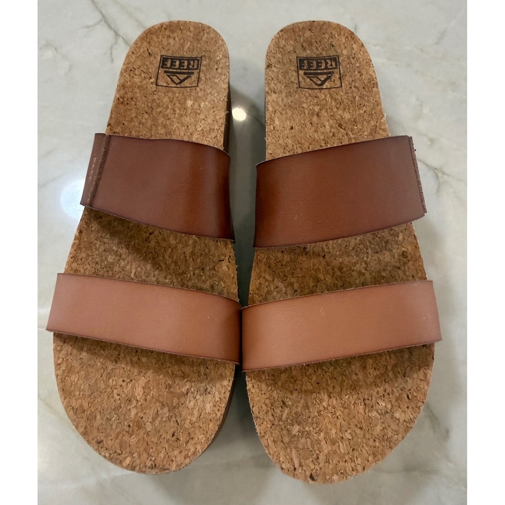 Reef Cushion Vista Hi Platform Sandals Brown Tan Beach Cork Slide Womens 10